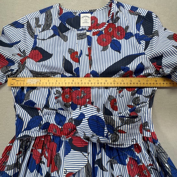 Brooks Brothers 1818 Womens Floral Striped Cotton Shirt Dress Blue Red White 8 - Picture 3 of 11
